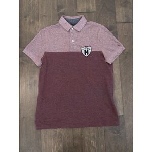 Tommy Hilfiger Mens Golf Polo Shirt Burgundy Heathered Short Sleeve Crest Logo S